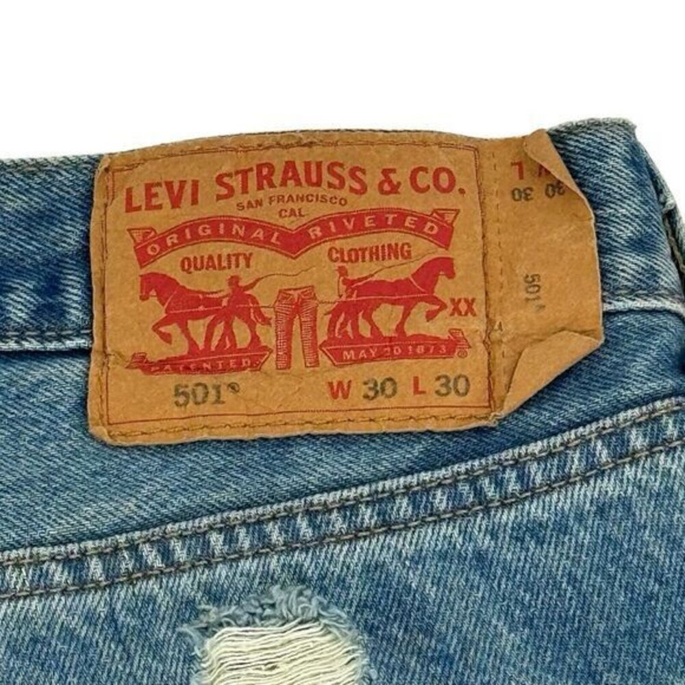 Levis 501 Original Fit Ripped Jeans‎ 005013032 Blue Medium Wash Men's Sz 30 X 30 - Picture 2 of 11